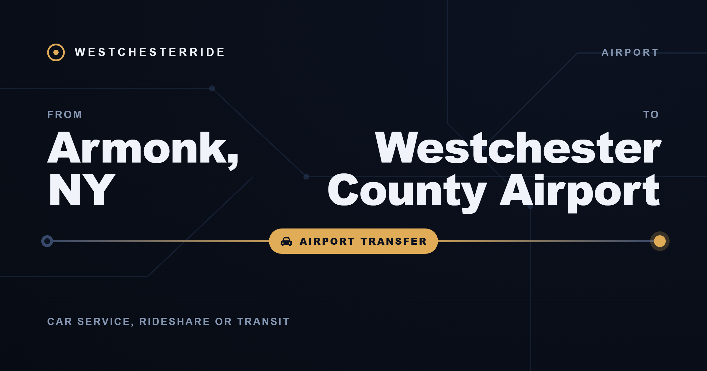 Route card: Armonk, NY to Westchester County Airport by car service, rideshare or transit