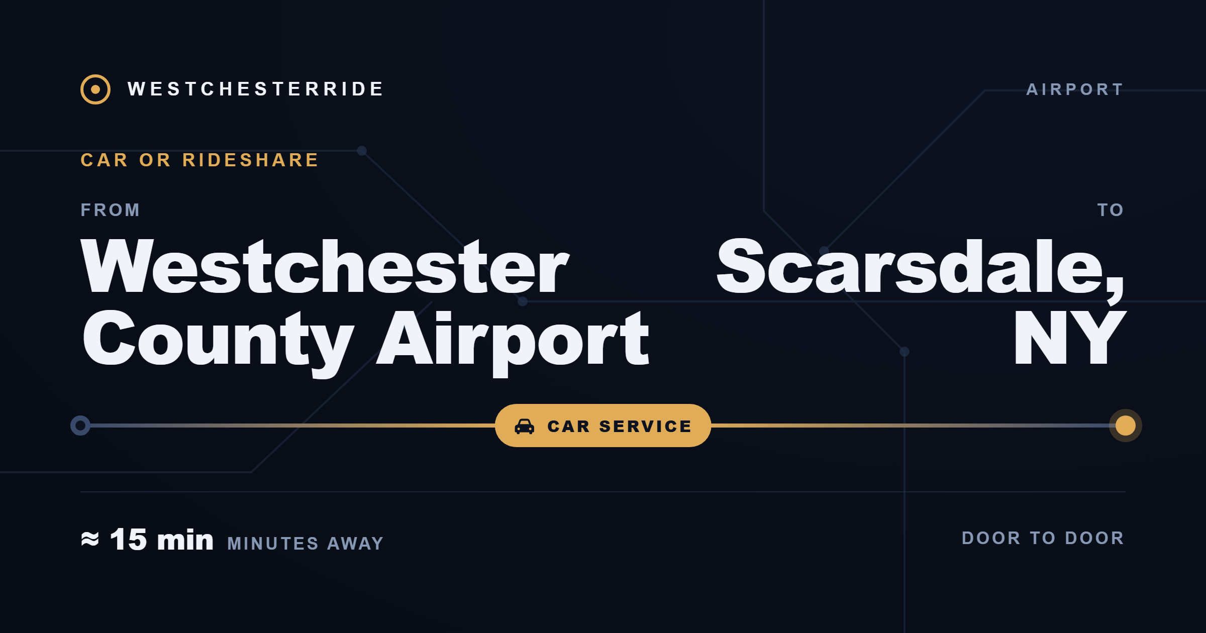 Route card: Westchester County Airport to Scarsdale, NY by car or rideshare