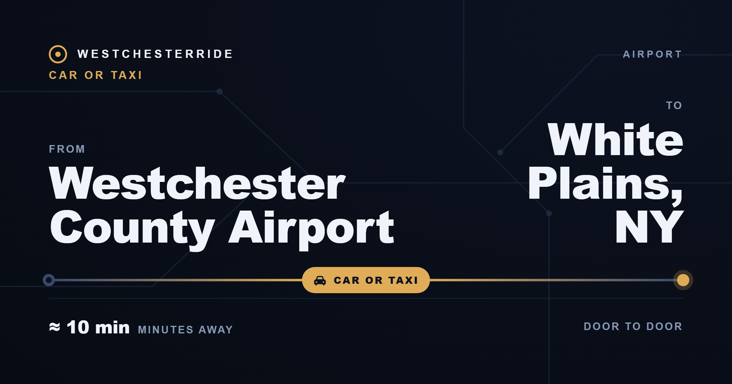 Route card: Westchester County Airport to White Plains, NY by car or taxi