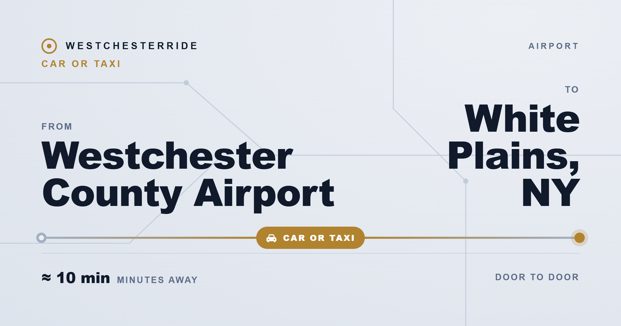 Route map: Westchester County Airport to White Plains, NY by car or taxi